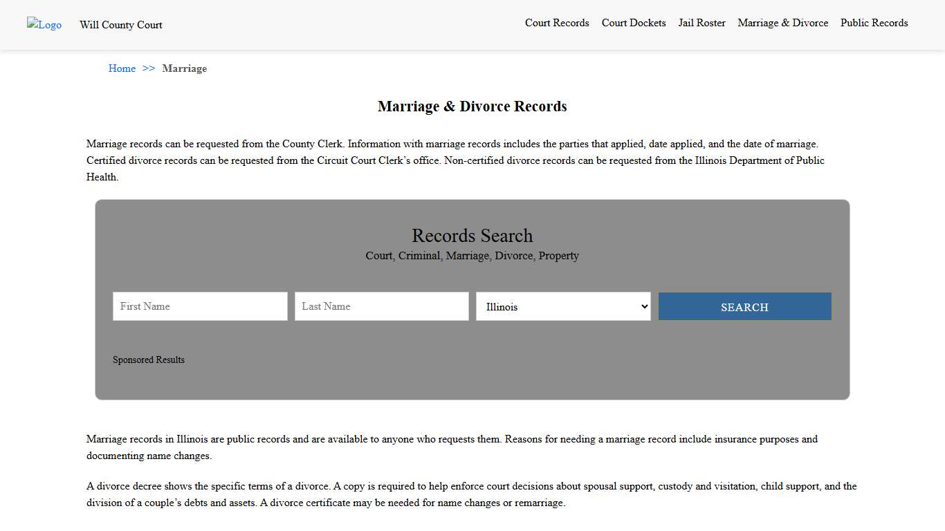 Marriage & Divorce Records Will County Court